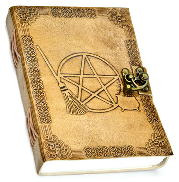 Broom Pentagram Embossed Leather Journal with Latch Mythical Collectibles Journals
