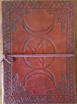 Triple Moon Pentagram Leather Black Book with Cord Mythical Collectibles