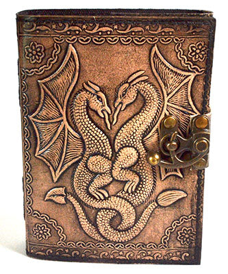 Double Dragon Aged Leather Journal with Latch Mythical Collectibles Journals