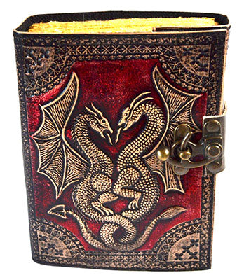 Red Double Dragon Aged Leather Journal with Latch Mythical Collectibles Journals