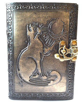 Cat Aged Leather Journal with Latch Mythical Collectibles Journals
