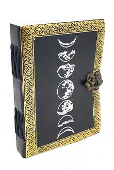 5" x 7" Moon Phase Silver/ Black Embossed Leather Journal with LatchMythical Collectibles