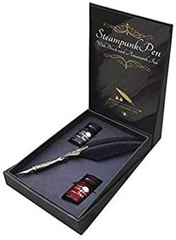 Steampunk Pen with Black & Amaranth Ink calligraphy setMythical Collectibles
