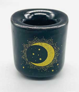 Moon & Star Black Ceramic Chime Candle Holder Mythical Collectibles Candle Holders