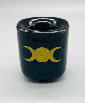 Triple Moon Black Ceramic Chime Candle Holder Mythical Collectibles Candle Holders
