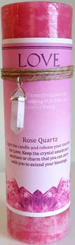 Love Pillar Candle with Rose Quartz PendantMythical Collectibles