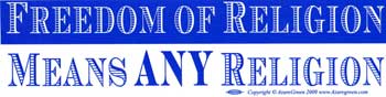Freedom of Religion Means Any Religion Bumper Sticker Mythical Collectibles Bumper Stickers